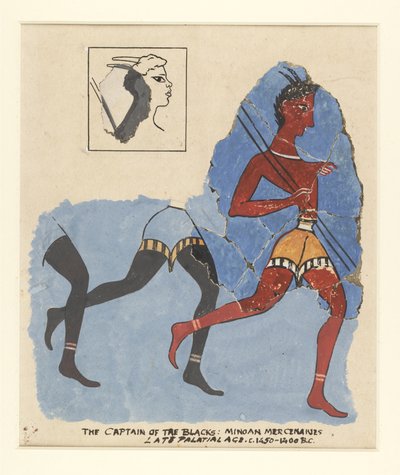 Fragmenter av en freske fra Knossos, med moderne restaureringer; soldater på flukt, ca.1450-1400 f.Kr av Greek School