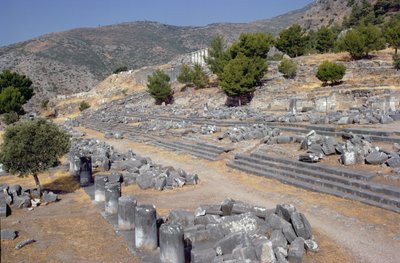 Generell utsikt med gaten og agora av Greek School