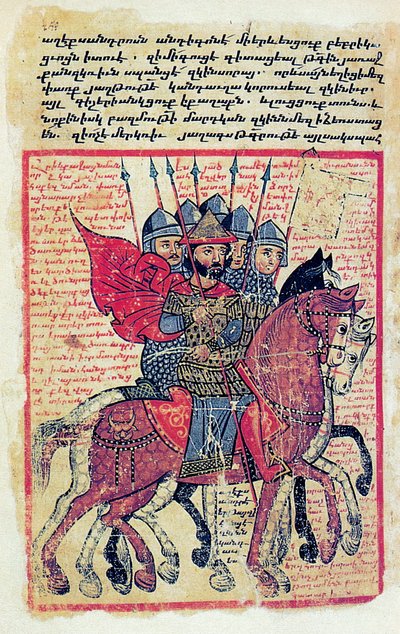 Militærscene fra et armensk manuskript fra det fjortende århundre av Greek School