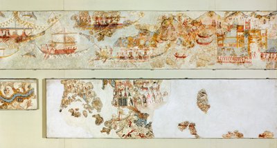 Sjøekspedisjoner, Akrotiri fresco, Thera (i dag Santorini), Hellas, minoiske sivilisasjon av Greek School
