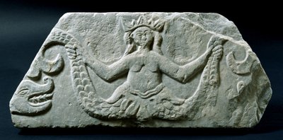 Relieff som viser en tvillinghale havfrue, muligens fra Kykladene, sent på 1700-tallet (marmor) av Greek School
