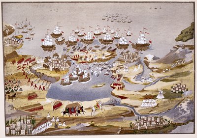 Siege and Naval Battle, plate 13 fra Pictorial History of the Greek Independence War of General Makryjannis av Greek School