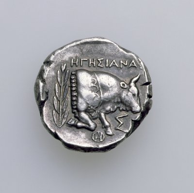 Tetradrachm of Samos, Ionia, som viser en okse, ca. 390 f.Kr. (revers) (sølv) (for forside, se 168076) av Greek School