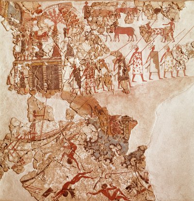 Libyanernes død, Akrotiri fresco, Thera (i dag Santorini) (Hellas), minoiske sivilisasjon av Greek School
