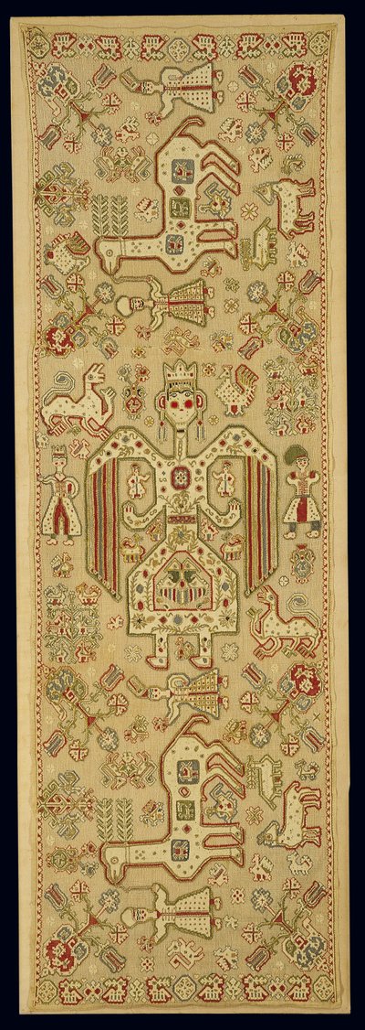 Brudeputetrekk, fra Lefkas, De joniske øyer, 1600-1700-tallet (lin brodert med silke og gullmetalltråd) av Greek School