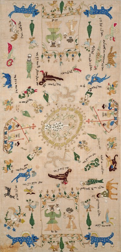 Sampler, fra Ioannina, Ipeiros, 1700-1800-tallet (lin brodert med silketråder) av Greek School