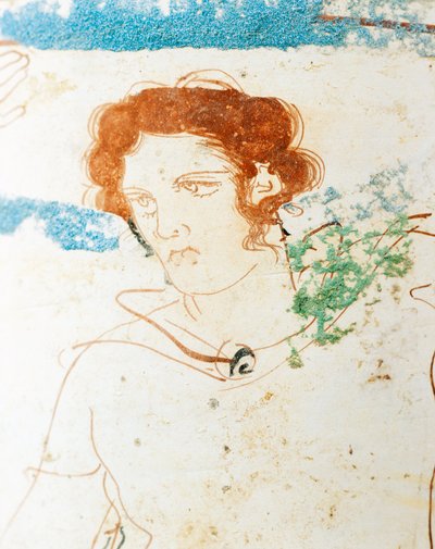 Hvitmalt keramikk, Attic lekythos som viser begravelsesscene med kriger før graven, detalj av Greek School
