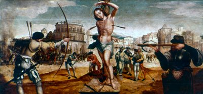 The Martyrdom of St Sebastian, 1500-tallet av Gregorio Lopez