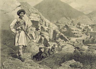 Ankommer Tsatanykh, Dagestan, plate 12 fra en bok om Kaukasus, gravert av Jules Didier (1831-92), utgitt av Alfred Leon Lemercier, Paris, 1847 av Grigori Grigorevich Gagarin