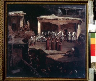 Begravelsesseremonien i Dagestan. Verk av Grigori Grigorievich Gagarin (1810-1893), olje på papp, russisk kunst fra 1800-tallet. av Grigori Grigorevich Gagarin