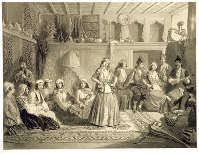 Hvilerommet nær badene ved Shemakha, på Shirvanskaya-steppen, plate 40 fra en bok om Kaukasus, gravert av Charles Claude Bachelier og Adolphe Bayot (1810-66) pub. av Alfred Leon Lemerci av Grigori Grigorevich Gagarin