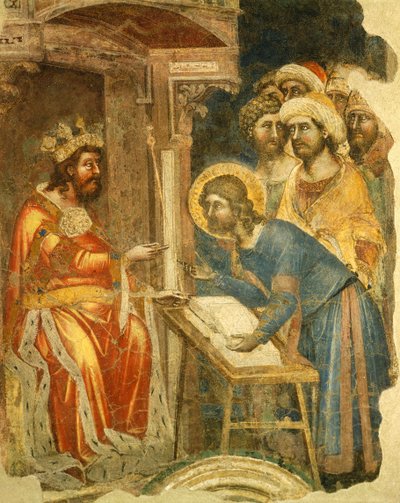 Historier om Joseph og brødrene hans, av Ridolfo Guariento eller Guariento av Arpo (aktiv fra 1338 til 1370), freskomaleri, Galilean Academy of Science, Literature and Art, tidligere Patavina, Padua, Italia av Guariento di Arpo