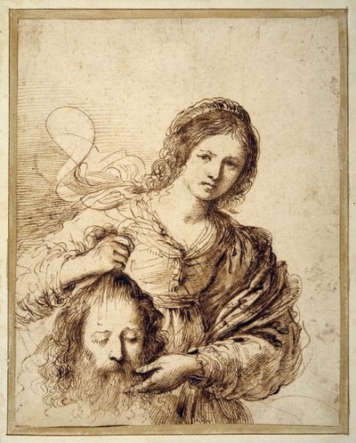 Judith med hodet til Holofernes (penn og brunt blekk på krempapir) av Guercino (1591 1666)