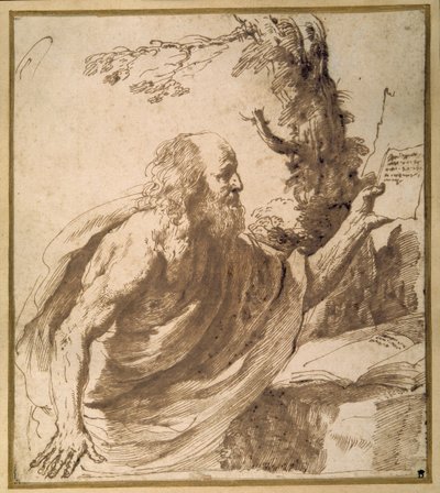 En helgen som leser i ørkenen (penn og blekk på papir) av Guercino