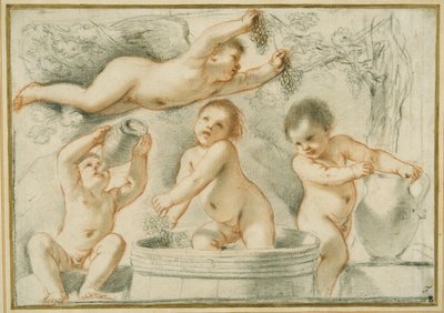 Allegori om vinfremstilling (rødt og svart kritt med blekk på papir) av Guercino
