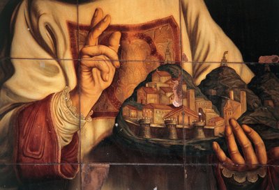 San Marino i velsignelse av byen som han holder i hånden, olje på lerret, av Giovanni Francesco Barbieri, kalt Guercino (1591-1666), Kongress- og publikumssal, Kongresspalasset, San Marino, San Marino-republikken av Guercino