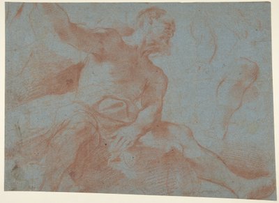 Sittende gammel mann med høyre arm hevet (Tithonus) (recto) av Guercino
