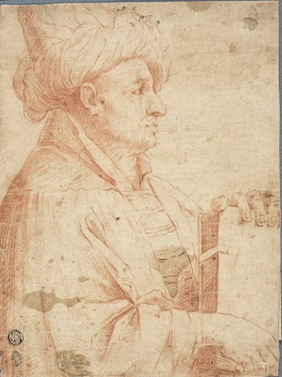 Byste av turbanned mann med en bok av Guercino