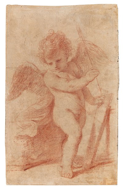 Amor legger bort en pil i koggeret. av Guercino