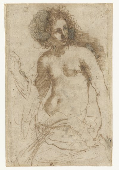 Halvnaken kvinne står av Guercino
