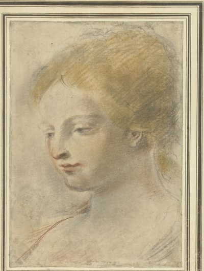 Hodet til en ung kvinne, med nedslåtte øyne av Guercino