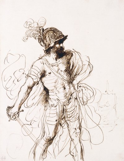 Mars, hans sverd trukket, vendt mot høyre, av Guercino