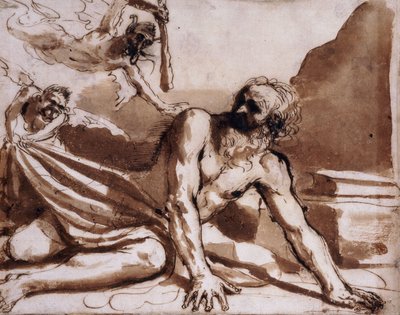 Saint Anthony slått av djevlene, av Guercino
