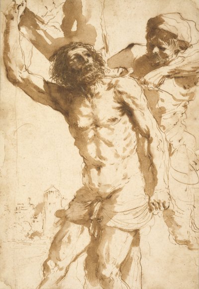 Studie for The Martyrdom of Saint Bartholomew, 1635-36 av Guercino
