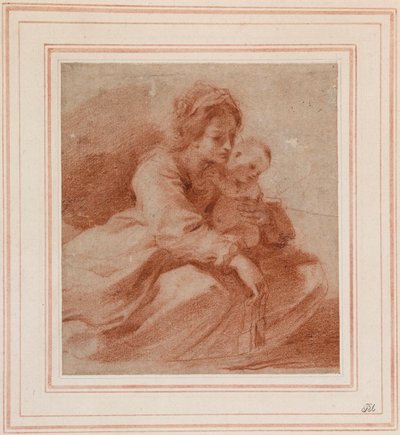 Die Jungfrau und das Kind (für die Madonna del Carmine, die einem Karmeliter ein Skapulier überreicht, in der Pinacoteca Civica von Cento, ca. 1615) av Guercino