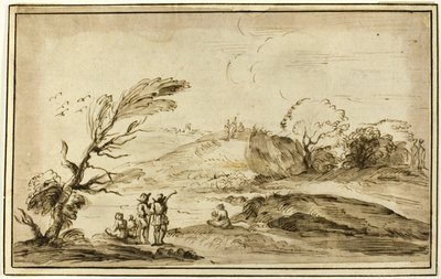 To grupper av figurer i et landskap av Guercino