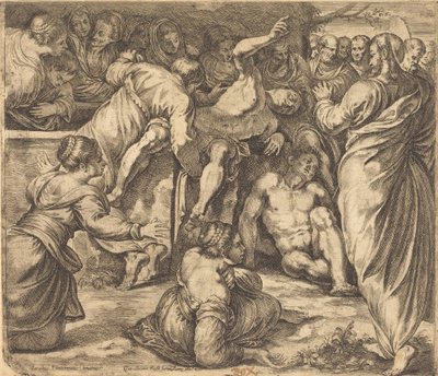 Oppreisningen av Lasarus av Guglielmo Cortese after Tintoretto
