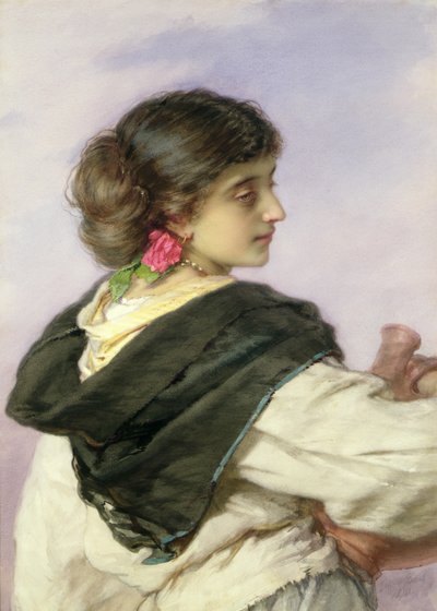 A Young Water Carrier, 1870 (wc og kroppsfarge på papir) av Guido Bach