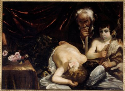 Det sovende Jesusbarnet med døperen Johannes og den hellige Josef Maleri av Guido Cagnacci (1601-1681). 1630-1640. Størrelse 0,94x1,31 m Chantilly, Conde museum av Guido Cagnacci