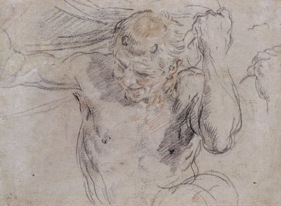 Et Satyrløftende draperi, og en understudie av hans venstre hånd av Guido Reni