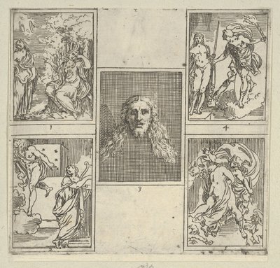 Fem nummererte scener, hver etter en maler i Accademia Degli Incamminati, fra IL FUME..., 1603. av Guido Reni