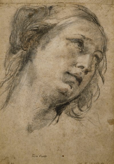 Hodet til en kvinne som ser opp til høyre, av Guido Reni