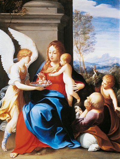Hellig familie servert av engler, av Guido Reni (1575-1642) av Guido Reni