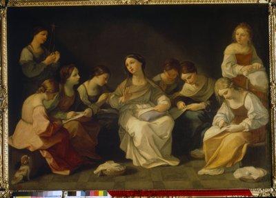 Jomfruens utdannelse. (The Education of the Virgin). Maleri av Guido Reni (1575-1642), olje på lerret av Guido Reni