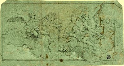 Musiker Angels in Clouds (rekto); Sittende geistlig (verso) av Guido Reni