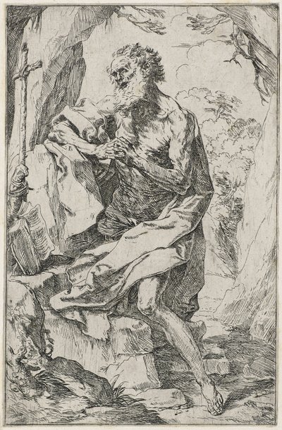 Saint Jerome (etsing på lagt papir) av Guido Reni