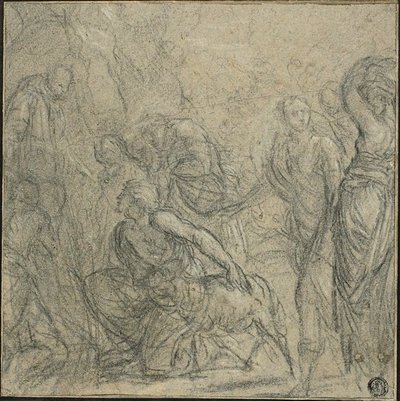 Studie for Saint Benedict mottar gaver fra bøndene av Guido Reni