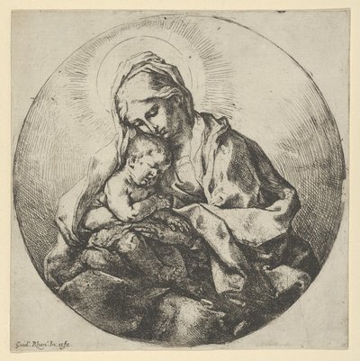 Jomfruen holder spedbarnet Kristus med fingrene på høyre hånd skjult, en ..., ca 1600-1640. av Guido Reni