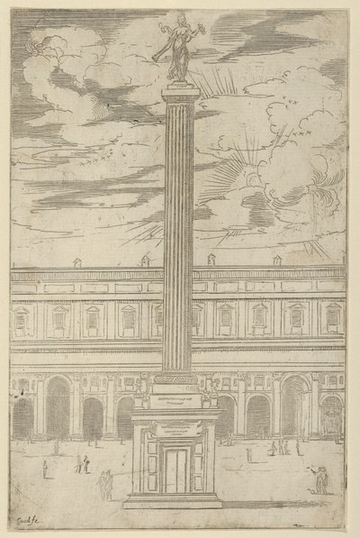 Triumfsøyle med kvinnelig berømmelsesfigur som holder en trompet på toppen, en midlertidig dekorasjon..., 1598. av Guido Reni
