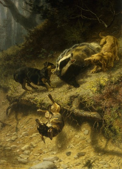 Dachs på en grevling, 1882 av Guido von Maffei