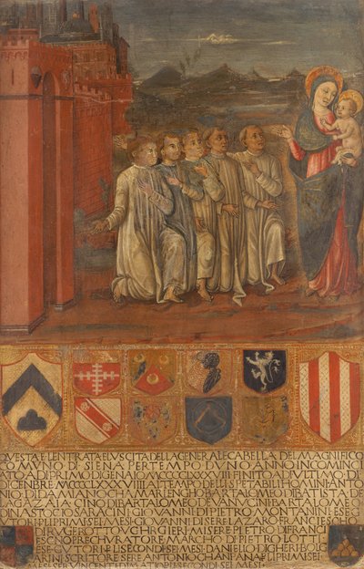 Kammerherren og hans assistenter foran Jomfruen av Guidoccio di Giovanno Cozzarelli