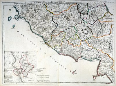 Historisk kart over den italienske regionen der etruskerne levde etter atlaset til G. Delysle av Guillaume (after) Delisle