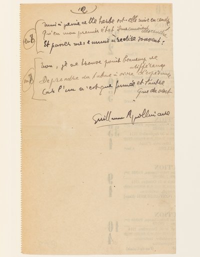 "Anekdotisk liv. "Hymne of the League of Nations". Tobakk.", 15. august 1918 av Guillaume Apollinaire