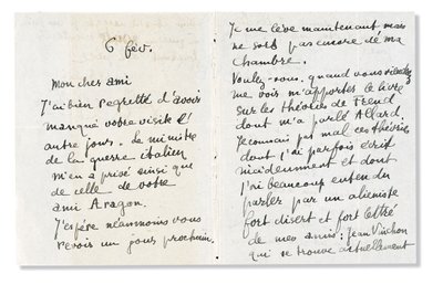 Autografbrev signert til Andre Breton, 6. februar 1918 av Guillaume Apollinaire