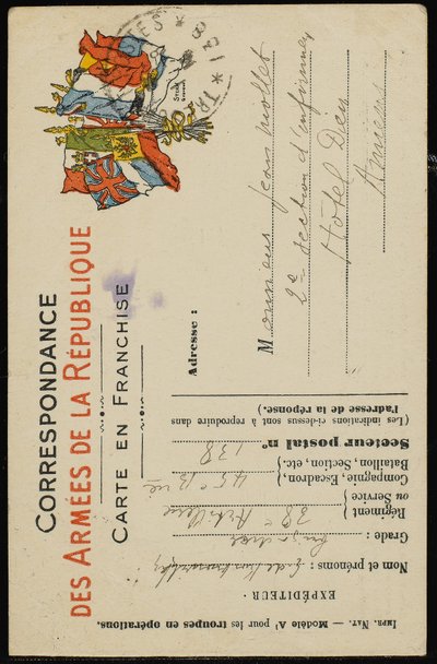 Autografpostkort til Jean Mollet, 31. juli 1915 av Guillaume Apollinaire
