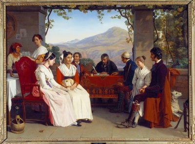 Italian Society: "" Ekteskapskontrakten i Italia i 1831"" Maleri av Guillaume Bodinier (1795-1872) 1831 Søn. 10x1,38 m av Guillaume Bodinier